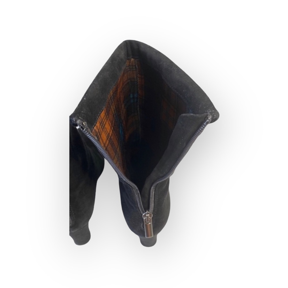 Aquatalia ⌘ Chic Fold Over Back Zip Stack Heeled Boots ⌘ Black Suede ⌘ 6.5M ⌘ - Picture 9 of 16
